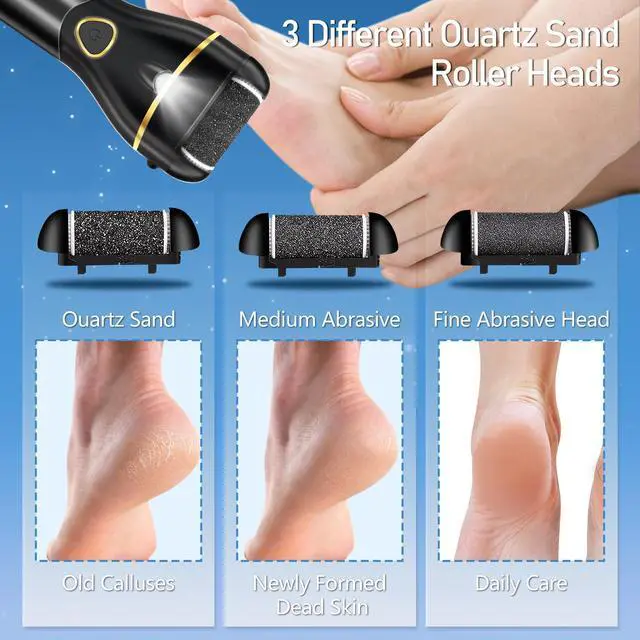 Alt view image 3 of 7 - _Mega Brand Callus Remover for Feet, Electric Foot Callus Remover Waterproof with 3 Rollers 2 Speed Battery Display,17 in1 Rechargeable Foot File Pedicure Kits for Dead Hard Cracked Dry Skin