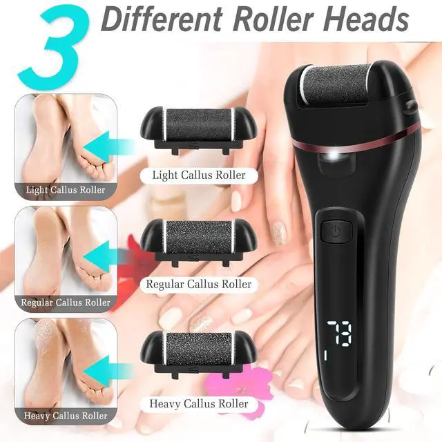 Alt view image 3 of 6 - Electric Callus Remover for Feet, 2 Speed Electric Foot File, Rechargeable Foot Scrubber Pedicure kit for Cracked Heels and Dead Skin with 3 Roller Heads.
