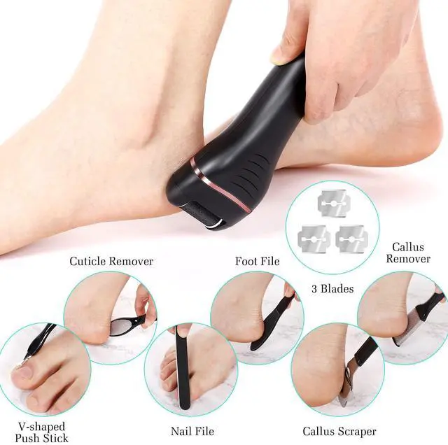 Alt view image 5 of 6 - Electric Callus Remover for Feet, 2 Speed Electric Foot File, Rechargeable Foot Scrubber Pedicure kit for Cracked Heels and Dead Skin with 3 Roller Heads.