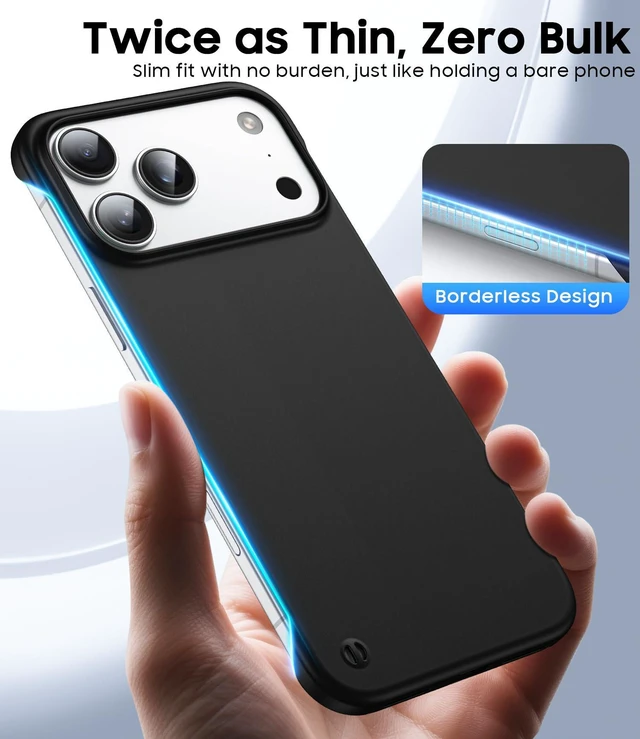 Alt view image 3 of 7 - Magnetic Frosted Frameless Case for iPhone 17 Pro Max, Black | Compatible with MagSafe, Metallic Finish, Hard PC Cover, Ultra Thin Lightweight Minimalist Borderless, Slim Fit, 6.9-Inch