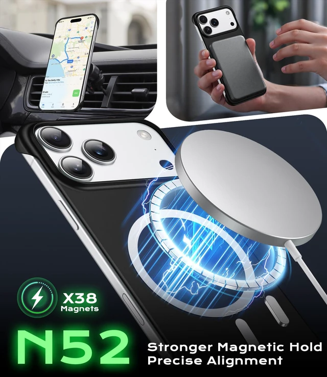 Alt view image 5 of 7 - Magnetic Frosted Frameless Case for iPhone 17 Pro Max, Black | Compatible with MagSafe, Metallic Finish, Hard PC Cover, Ultra Thin Lightweight Minimalist Borderless, Slim Fit, 6.9-Inch