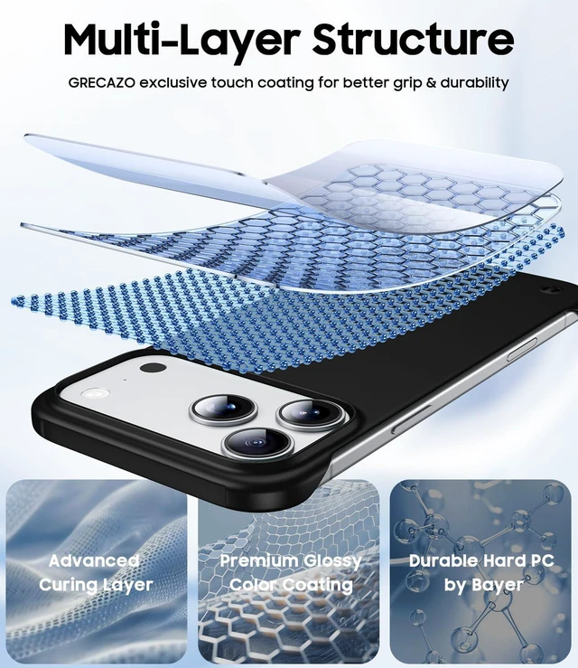 Alt view image 4 of 7 - Magnetic Frosted Frameless Case for iPhone 17 Pro Max, Black | Compatible with MagSafe, Metallic Finish, Hard PC Cover, Ultra Thin Lightweight Minimalist Borderless, Slim Fit, 6.9-Inch