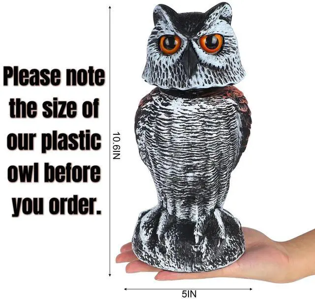 Alt view image 2 of 7 - _Mega Brand 3 Pack Bird Scarecrow Fake Horned Owl Decoy, Rotating Head Plastic Owl Bird Deterrents, Nature Enemy Horned Pest Repellent for Outdoor Garden