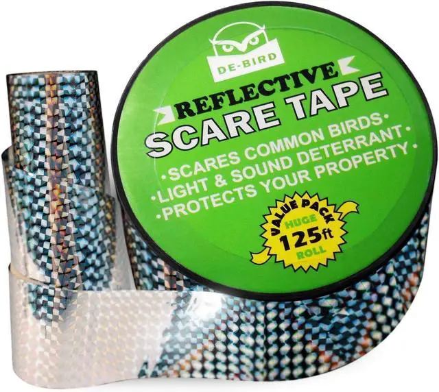 Main image of _Mega Brand Scare Tape - 125 Ft Roll, Holographic, Garden Style - Reflective Tape for Birds - Pigeon & Goose Control, Balcony & Patio Nest Deterrent