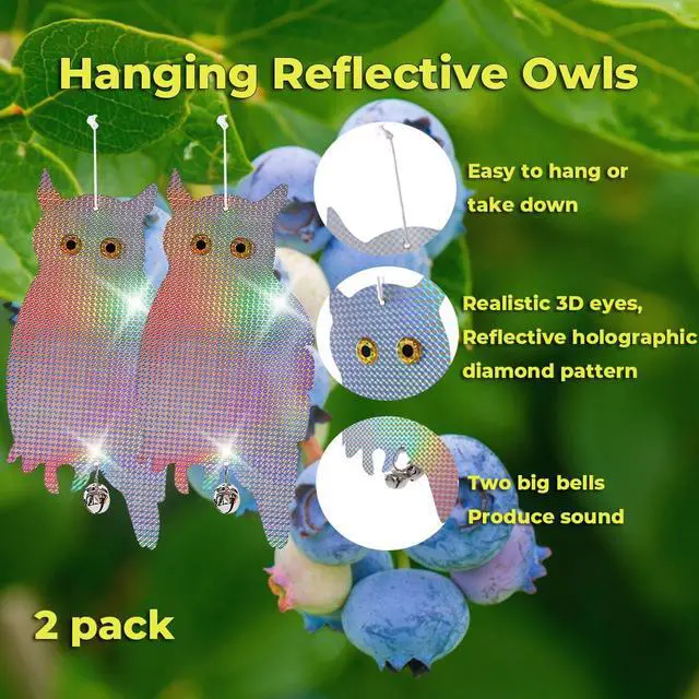 Alt view image 3 of 7 - _Mega Brand Fake Owl Hanging Reflective Owl Woodpecker Bird Deterrent Control Device for House Windows Outdoor Garden Yard, 2 Pack