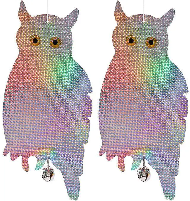 Main image of _Mega Brand Fake Owl Hanging Reflective Owl Woodpecker Bird Deterrent Control Device for House Windows Outdoor Garden Yard, 2 Pack