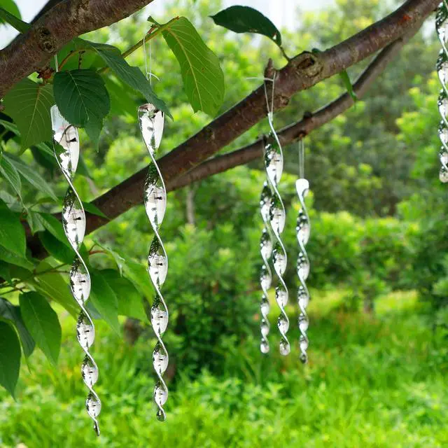 Alt view image 5 of 7 - _Mega Brand 10 Pack Bird Deterrents for Outside, Bird Repellent Hanging Silver Plastic Reflectors Scare Rods, Garden Decorative Reflective Scare Birds Away, Like Woodpeckers, Pigeons and Geese