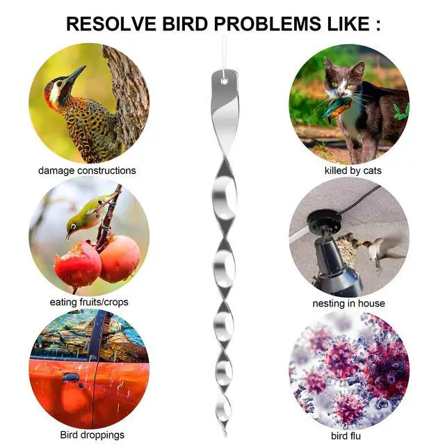 Alt view image 7 of 7 - _Mega Brand 10 Pack Bird Deterrents for Outside, Bird Repellent Hanging Silver Plastic Reflectors Scare Rods, Garden Decorative Reflective Scare Birds Away, Like Woodpeckers, Pigeons and Geese