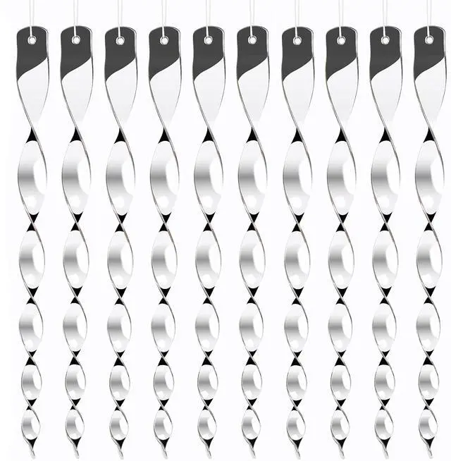 Main image of _Mega Brand 10 Pack Bird Deterrents for Outside, Bird Repellent Hanging Silver Plastic Reflectors Scare Rods, Garden Decorative Reflective Scare Birds Away, Like Woodpeckers, Pigeons and Geese