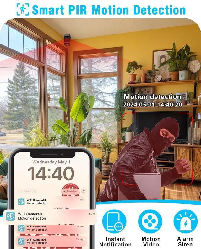 Alt view image 3 of 6 - WiFi Spy Hidden Camera Wireless 4K Small Nanny Cam Indoor Home Security Video Camera with 120 Days Standby Battery Life Phone APP Motion Detection Night Vision
