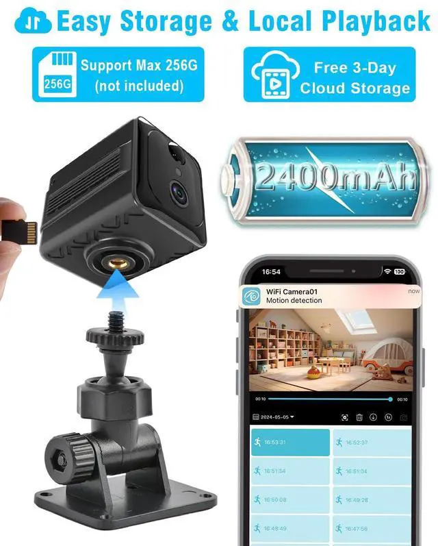 Alt view image 5 of 6 - WiFi Spy Hidden Camera Wireless 4K Small Nanny Cam Indoor Home Security Video Camera with 120 Days Standby Battery Life Phone APP Motion Detection Night Vision