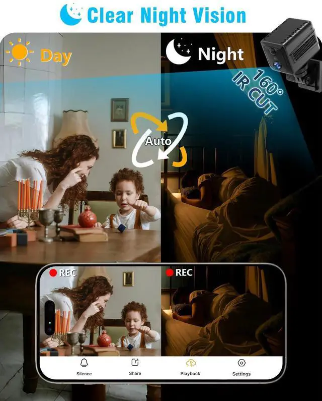 Alt view image 4 of 6 - WiFi Spy Hidden Camera Wireless 4K Small Nanny Cam Indoor Home Security Video Camera with 120 Days Standby Battery Life Phone APP Motion Detection Night Vision