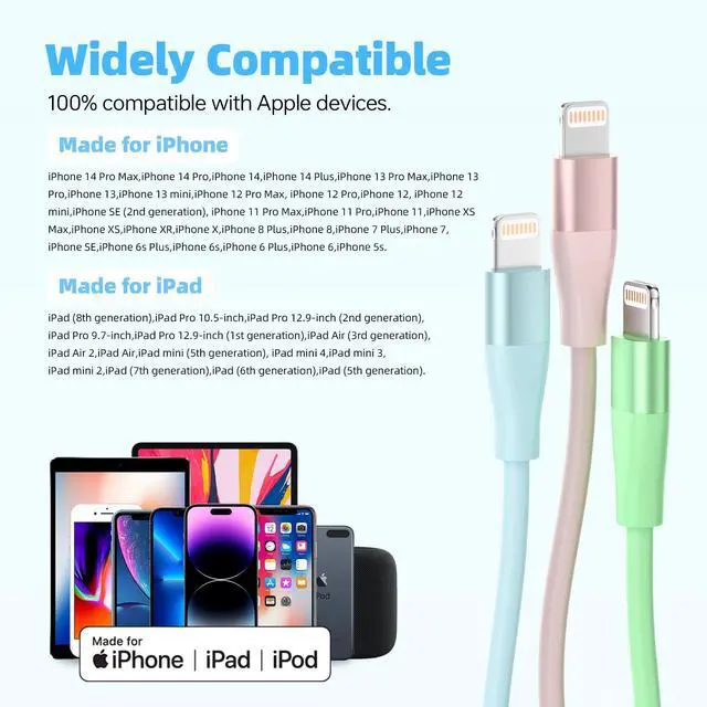 Alt view image 7 of 7 - iPhone Charger 3Pack 10 FT Apple MFi Certified Lightning Cable Fast Charging iPhone Charger Cord Compatible with iPhone 14 13 12 11 Pro Max XR XS X 8 7 6 Plus SE iPad and More