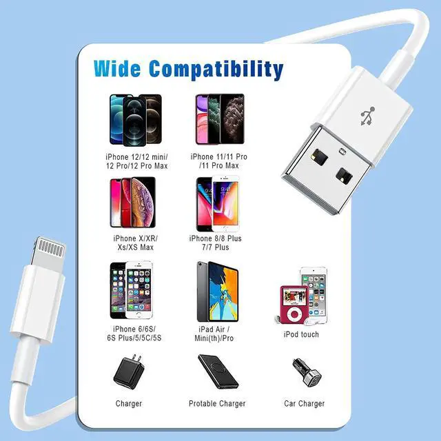 Alt view image 7 of 7 - iPhone Charger Lightning Cable,2 Pack Apple MFi Certified USB iPhone Fast Chargering Cord,Data Sync Transfer for 13/12/11 Pro Max Xs X XR 8 7 6 5 5s iPad iPod More Model Cell Phone Cables