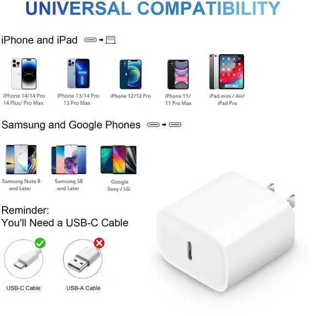 Alt view image 4 of 7 - iPhone Charger Fast Charging USB C Charger Block Type C Chargers Fast Charging 20W PD Wall Chargers with 6FT Cord for iPhone 14/14 Pro Max/13/13 Max/12/12 Pro Max/iPad