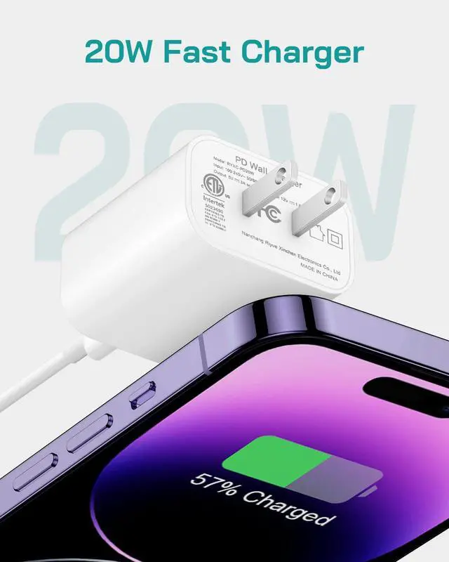 Alt view image 3 of 7 - _Mega Brand Phone 12 13 14 Fast Charger, 2-Pack 20W PD Type C Charger with 6FT USB-C Charging Cable Compatible with Phone 14 13 12 11 Pro Max/Pro/Plus/Xs/XR/X