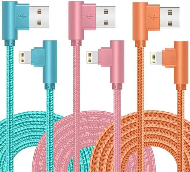 Main image of _Mega Brand iPhone , 3 Pack 10FT 90 Degree Charging Cable MFi Certified USB Lightning Cable Nylon Braided Fast Charging Cord Compatible for iPhone 14/13/12/11/X/Max/8/7/6/6S/5/5S/SE/Plus/iPad (10FT)