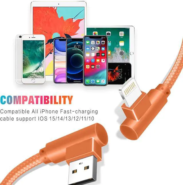 Alt view image 4 of 7 - _Mega Brand iPhone , 3 Pack 10FT 90 Degree Charging Cable MFi Certified USB Lightning Cable Nylon Braided Fast Charging Cord Compatible for iPhone 14/13/12/11/X/Max/8/7/6/6S/5/5S/SE/Plus/iPad (10FT)