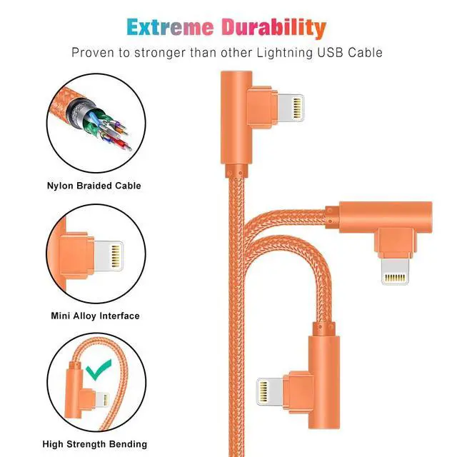 Alt view image 5 of 7 - _Mega Brand iPhone , 3 Pack 10FT 90 Degree Charging Cable MFi Certified USB Lightning Cable Nylon Braided Fast Charging Cord Compatible for iPhone 14/13/12/11/X/Max/8/7/6/6S/5/5S/SE/Plus/iPad (10FT)