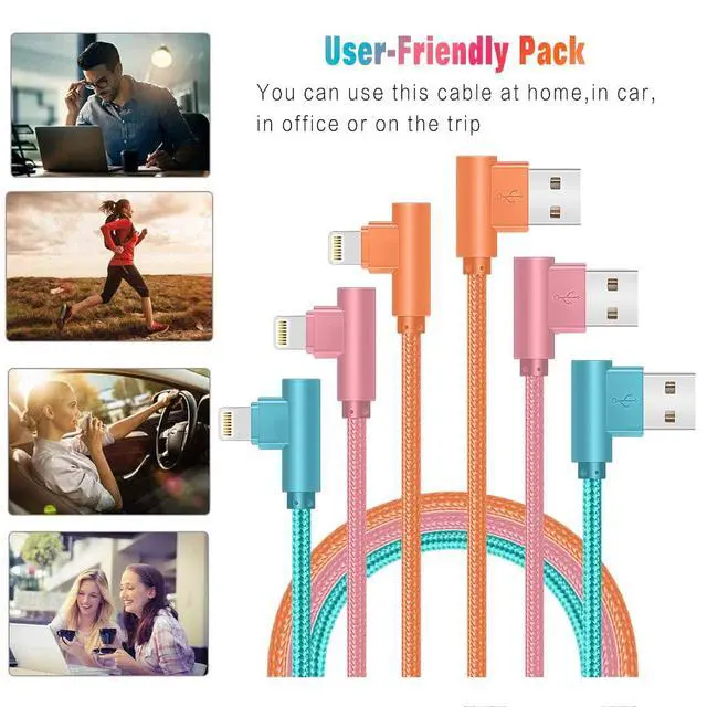 Alt view image 6 of 7 - _Mega Brand iPhone , 3 Pack 10FT 90 Degree Charging Cable MFi Certified USB Lightning Cable Nylon Braided Fast Charging Cord Compatible for iPhone 14/13/12/11/X/Max/8/7/6/6S/5/5S/SE/Plus/iPad (10FT)