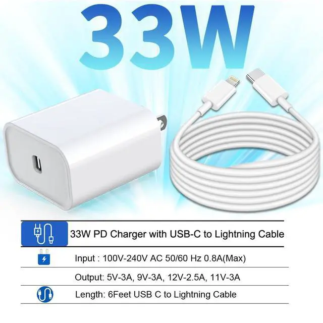 Alt view image 2 of 7 - _Mega Brand iPhone Fast Charger, 33W USB C PD Wall Charger Block Plug with[MFi Certified]6ft Type C to Lightning Cable Quick Charging Data Sync Cord for iPhone14 13 12 11 Pro Max Mini Xs Xr iPad Air