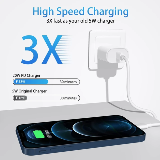 Alt view image 2 of 7 - Fast iPhone Charger Block Compatible with iPhone 13 14 Fast Charger Cord 6 FT, MFI Certified for 2 Pack 20W PD iPhone Charger Fast Charging iPhone 14 13 12 11 Pro Max,14 Plus,XR,XSMAX-White