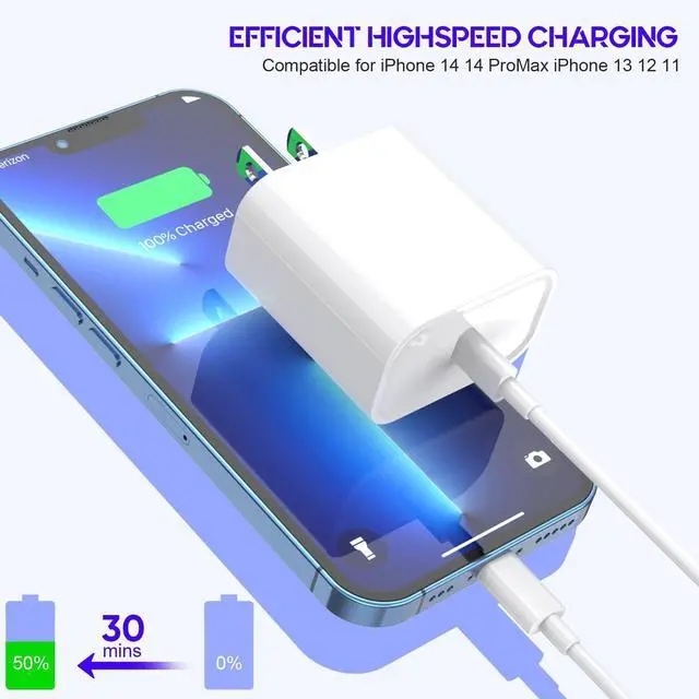 Alt view image 3 of 7 - 10Foot Fast iPhone Charging Cable,3-Pack Super Fast i Phone Charger USB C Charging Block Wall Charger PD Adapter with 10FT Type C to Lightning Cable Cord for iPhone 14/13/12/11ProMax/XS Max/XS/XR/8/SE