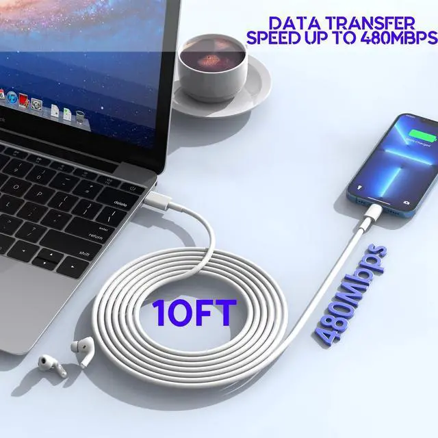 Alt view image 5 of 7 - 10Foot Fast iPhone Charging Cable,3-Pack Super Fast i Phone Charger USB C Charging Block Wall Charger PD Adapter with 10FT Type C to Lightning Cable Cord for iPhone 14/13/12/11ProMax/XS Max/XS/XR/8/SE