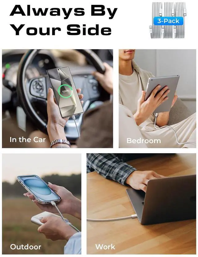 Alt view image 4 of 7 - _Mega BrandiPhone 16 15 USB C to USB C Fast Charging, 60W USB C Cable Type C Fast Charging Cable for iPhone 16 15,Samsung Galaxy S25 Ultra Plus S24 S23 iPad Pro 13 12.9inch, iPad Air 5,White 3Pack 6FT