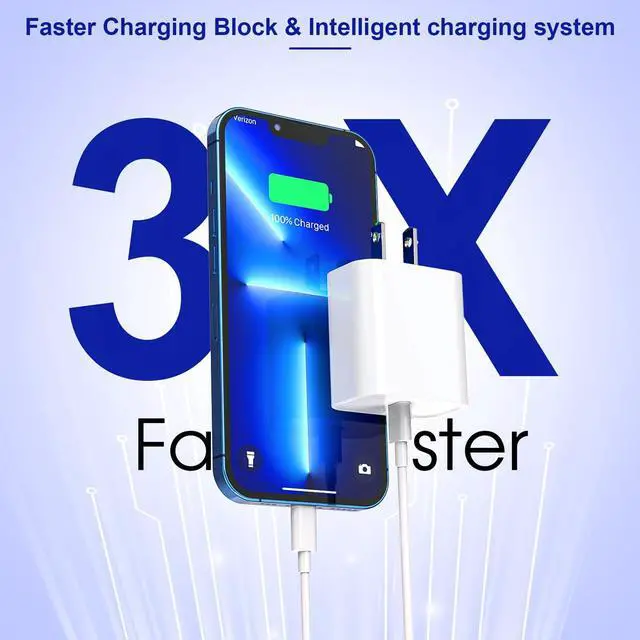 Alt view image 3 of 7 - Apple Fast Charger, 10FT Extra Long Fast iPhone Charger Travel Plug Adapter Super Quick Apple Charging USB C Wall Charge Block with 10Foot Lightning Cable Cord for iPhone 14/13/12/11/X/XR/SE2022/iPad