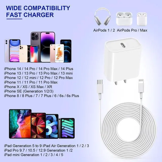 Alt view image 7 of 7 - Apple Fast Charger, 10FT Extra Long Fast iPhone Charger Travel Plug Adapter Super Quick Apple Charging USB C Wall Charge Block with 10Foot Lightning Cable Cord for iPhone 14/13/12/11/X/XR/SE2022/iPad
