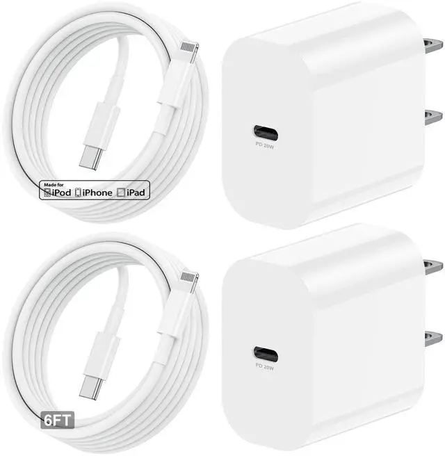 Main image of 20W Rapid USB C Wall Super Fast Chargers Block Power Plug with 6Ft Type C to Lightning Cable, (MFi Certified) Lightning Charging Cord for iPhone 14 13 12 11 Pro Max Plus Air Mini iPad -Albedo 2Pack