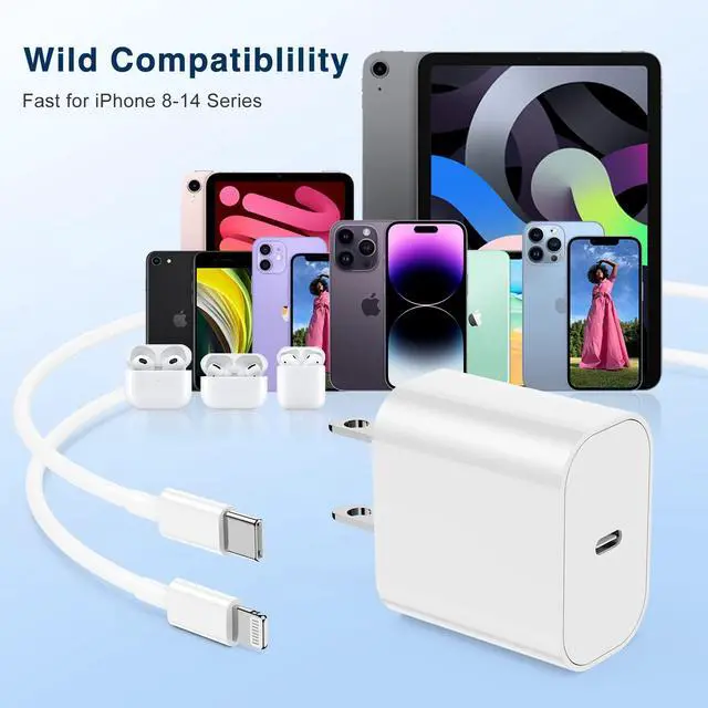 Alt view image 2 of 7 - 20W Rapid USB C Wall Super Fast Chargers Block Power Plug with 6Ft Type C to Lightning Cable, (MFi Certified) Lightning Charging Cord for iPhone 14 13 12 11 Pro Max Plus Air Mini iPad -Albedo 2Pack