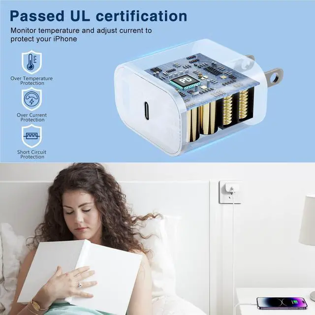 Alt view image 4 of 7 - 20W Rapid USB C Wall Super Fast Chargers Block Power Plug with 6Ft Type C to Lightning Cable, (MFi Certified) Lightning Charging Cord for iPhone 14 13 12 11 Pro Max Plus Air Mini iPad -Albedo 2Pack