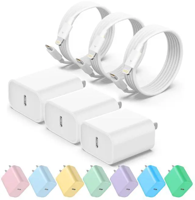 Main image of USB C Fast Charger, 3 Pack 20W USB-C Power Adapter with 3 Pack 6FT Type C to Lightning Cable for iPhone 14/13 Pro/13/12/12 Mini/12 Pro Max/11 Pro