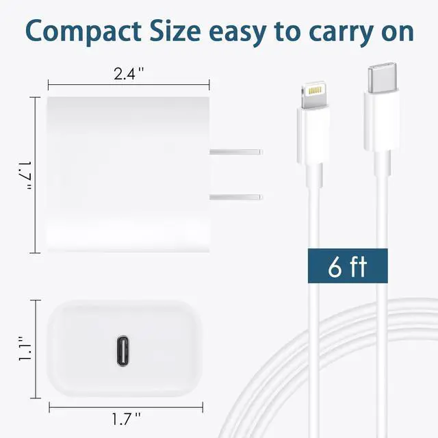 Alt view image 4 of 7 - i Phone Charger Fast Charging, MFi Certified, 20W USB C Block with 6Ft Charging Cable for i Phone 14/13/12/11/Xs/8, i Pad and More [2 Pack]