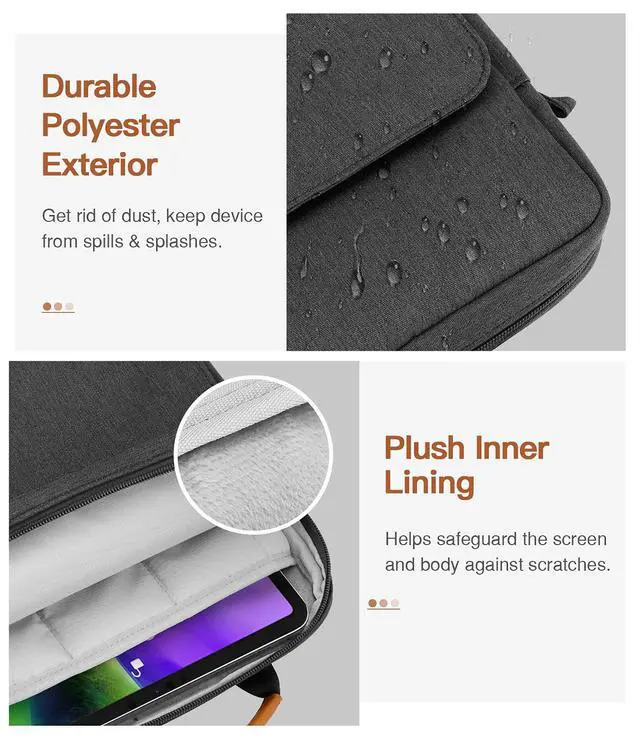Alt view image 3 of 7 - _Mega Brand Tablet Sleeve Bag Handle Carrying Case with Shoulder Strap Fits iPad Pro 11 inch,iPad 10th 10.9,iPad 9/8/7th Generation 10.2,iPad Air 5/4th 10.9,iPad 9.7,Tab S8/S9 11", Black & Gray
