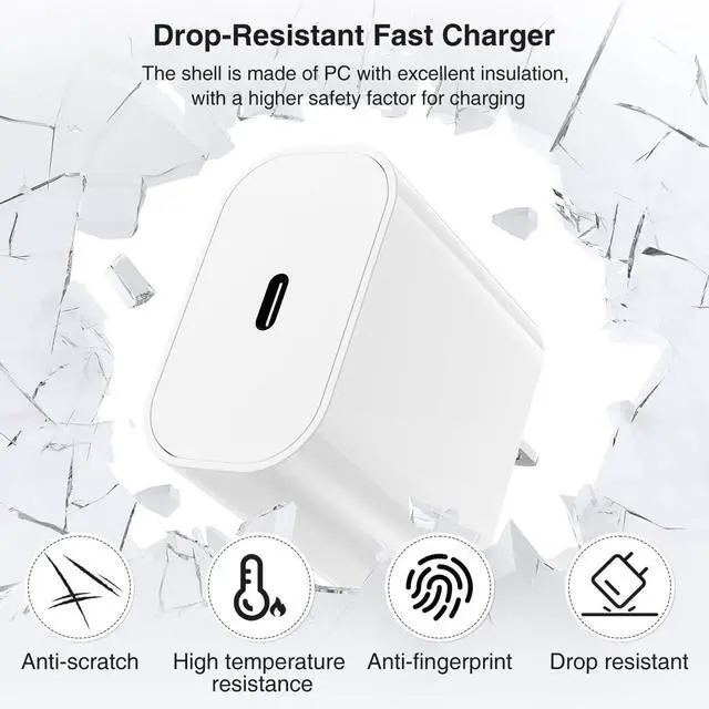 Alt view image 4 of 7 - _Mega Brand Block and 10ft Type C to C Cable Cord Long, 20W USB C Fast Charging Plug for Apple iPhone 17 Pro Max/17 Air/16 Pro Max/16 Plus/15 Pro/15/AirPods/iPad/Mini Wall Cube Brick Box