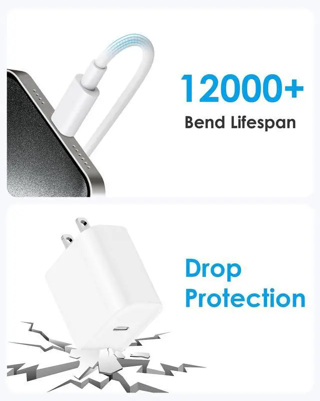 Alt view image 5 of 7 - i Phone 17 16 15 Charger Fast Charging - 20W PD Fast Charger Block with 6Ft USB C Cable for i Phone 17/16/15 Series, i Pad Pro/Air/Mini, Galaxy S23, Pixel 8 & More (2-Pack)