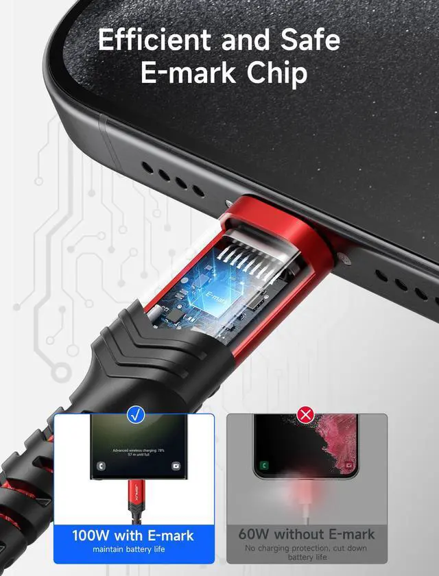Alt view image 5 of 7 - 100W USB C to USB C Cable for iPhone 17, USBC Type C Charge Cord 5A Fast Charging Compatible with iPhone 17 Air 16 15 Pro Max Samsung Galaxy S25 S24 MacBook iPad Pro Carplay (2-Pack, 3.3ft) Red