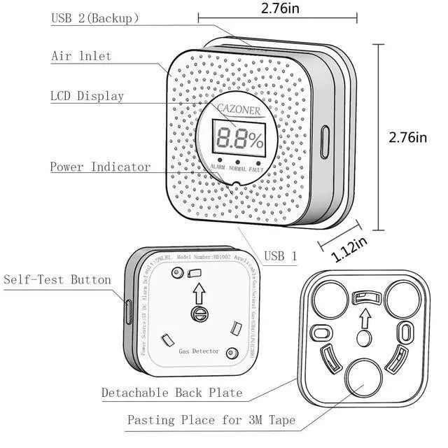 Alt view image 6 of 7 - _Mega Brand Gas Leak Detector, Natural Gas Detectors, USB Plug-in Propane Gas Alarm, Combustible & Explosive Gas Alarm for RV, Kitchen, Home Safety, Methane, LNG, LPG Monitor, 10-Year Lifespan, White