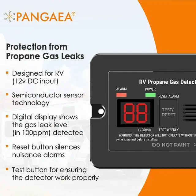 Alt view image 2 of 7 - _Mega Brand Digital RV Propane Gas Detector with 85dB Loud Alarm, DC 12V, for Trailer, Motorhome, Motorcoach (Flush Mount - Black)