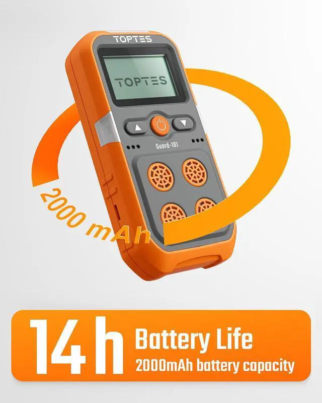 Alt view image 4 of 7 - _Mega Brand Guard-101 Gas Detector, 4 Gas Monitor for H2S, CO, LEL and O2, with Vibration, Visual and Audible Alarms, 14h Long Battery Life, Safety Explosion-Proof, for Work, Home - Orange