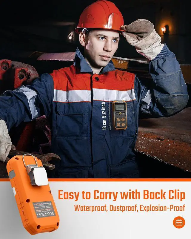 Alt view image 5 of 7 - _Mega Brand Guard-101 Gas Detector, 4 Gas Monitor for H2S, CO, LEL and O2, with Vibration, Visual and Audible Alarms, 14h Long Battery Life, Safety Explosion-Proof, for Work, Home - Orange