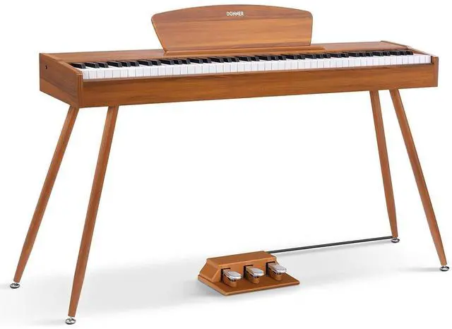 Main image of _Mega Brand DDP-80 Digital Piano 88 Key Weighted Keyboard, Full-size Electric Piano for Beginners, with Sheet Music Stand, Triple Pedal, Power Adapter, Supports USB-MIDI Connecting, Retro Wood Color