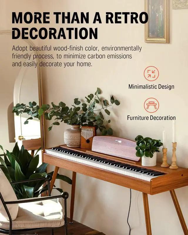 Alt view image 5 of 7 - _Mega Brand DDP-80 Digital Piano 88 Key Weighted Keyboard, Full-size Electric Piano for Beginners, with Sheet Music Stand, Triple Pedal, Power Adapter, Supports USB-MIDI Connecting, Retro Wood Color