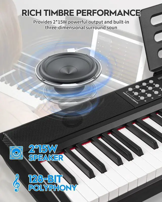 Alt view image 3 of 7 - 88 Keys Weighted Keyboard with Sustain Pedal, Hammer-Action Digital Piano, 2x15W Built-In Speakers, Full-size Electric Piano Keyboard Supports USB-MIDI/Wireless Connect, SDP-120