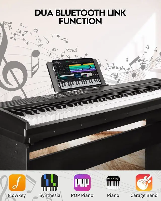 Alt view image 5 of 7 - 88 Keys Weighted Keyboard Piano with Stand & Sustain Pedal, Hammer-Action Digital Piano, Full-size Electric Piano Keyboard Supports USB-MIDI/Wireless Connect, 15W×2 Built-In Speakers, SDP-120