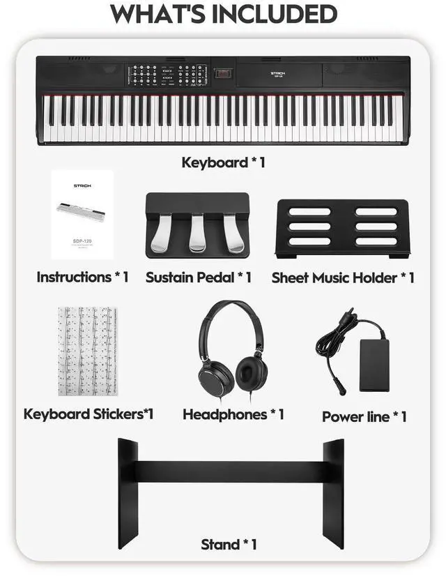 Alt view image 6 of 7 - 88 Keys Weighted Keyboard Piano with Stand & Sustain Pedal, Hammer-Action Digital Piano, Full-size Electric Piano Keyboard Supports USB-MIDI/Wireless Connect, 15W×2 Built-In Speakers, SDP-120