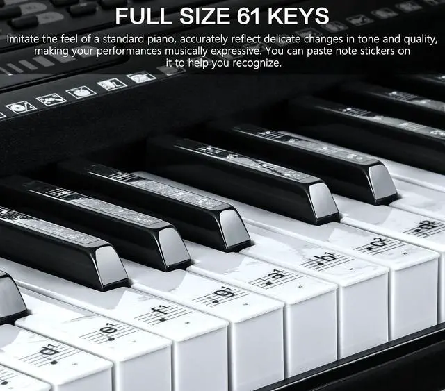 Alt view image 4 of 7 - 61 Key Portable Electronic Keyboard Piano w/Lighted Full Size Keys, LCD, Headphones, X-Stand, Stool, Music Rest, Microphone, Note Stickers, Built-In Speakers,3 Teaching Modes